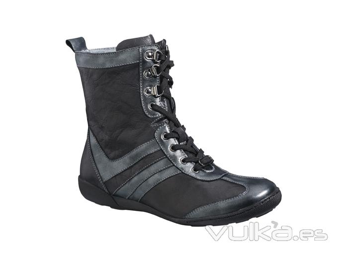 Xsensible-zapatos cmodos mujer-argentera-bota media caa plana con cordones, piel elstica