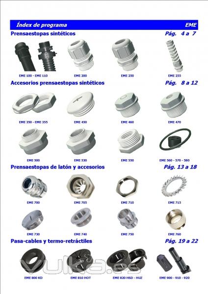 Piezas montajes electrotcnicos EME Presaestopas, convertidores, pasacables y capuchones termo-retra