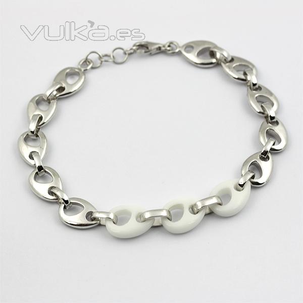 Pulsera plata con eslabones en gata blanca, coleccin BN