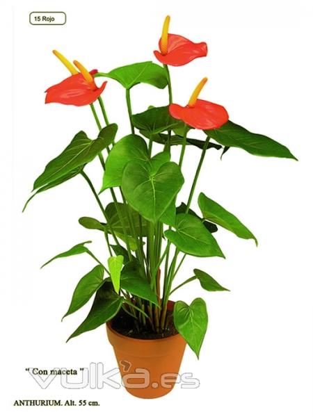Plantas artificiales de calidad. Anthurium artificial con maceta oasisdecor.com