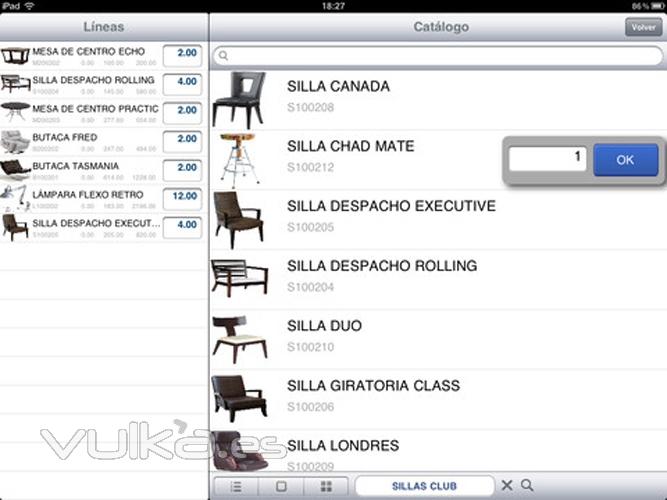 Catálogo de productos en IPAD, modo resposición - Gestión comercial OrdersCE