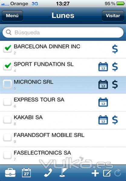 Agenda de visitas y rutas para iPhone - Gestión comercial OrdersCE