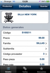 Fichas de productos en iPhone - Gestión comercial OrdersCE