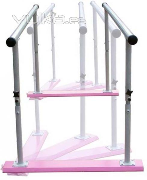 Paralela plegable regulable en altura. Base de madera barnizado natural o lacado en rosa, azul, ...