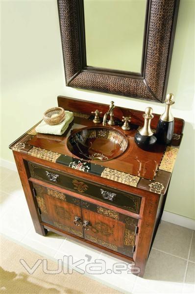 Mueble para bao con encimera y lavabo de cristal pintado a mano 