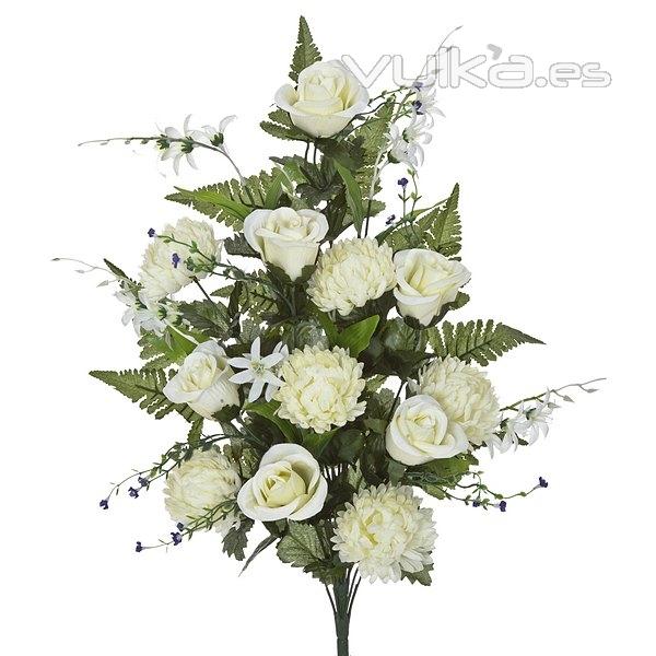 Todos los Santos. Ramo artificial flores rosas blancas y crisantemos 65 en lallimona.com