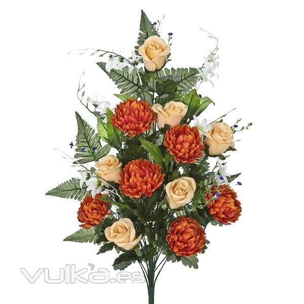 Todos los Santos. Ramo artificial flores rosas naranjas y crisantemos 65 en lallimona.com