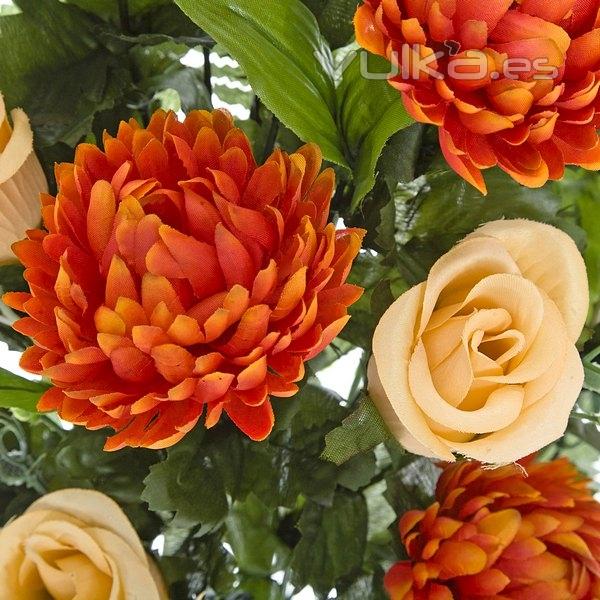 Todos los Santos. Ramo artificial flores rosas naranjas y crisantemos 65 en lallimona.com (det. 2)