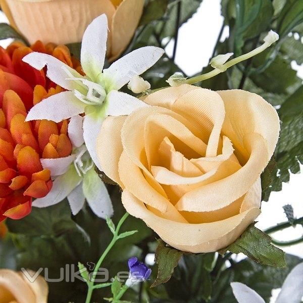 Todos los Santos. Ramo artificial flores rosas naranjas y crisantemos 65 en lallimona.com (det. 2)