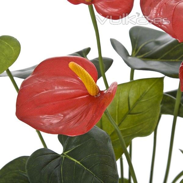 Plantas artificiales con flores. Planta artificial anthurium rojo con maceta en lallimona.com (1)