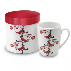 Taza tipo mug, decorada con motivos navidenos en caja cilindrica reutilizable ref mbznv09