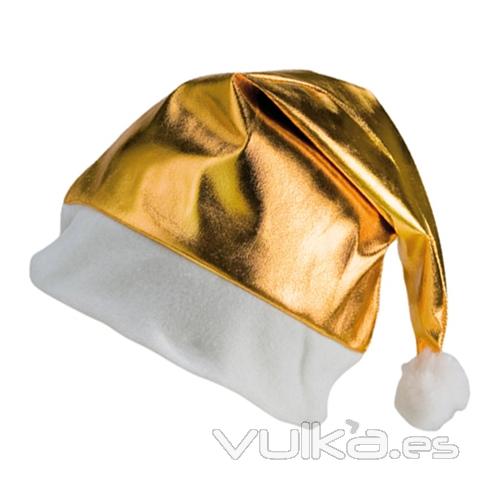 Gorro de Papá Noel de poliéster dorado o plateado. Personalizable a 1 color. Ref. AKANV3