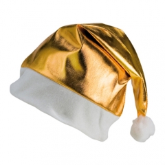 Gorro de papa noel de poliester dorado o plateado personalizable a 1 color ref akanv3