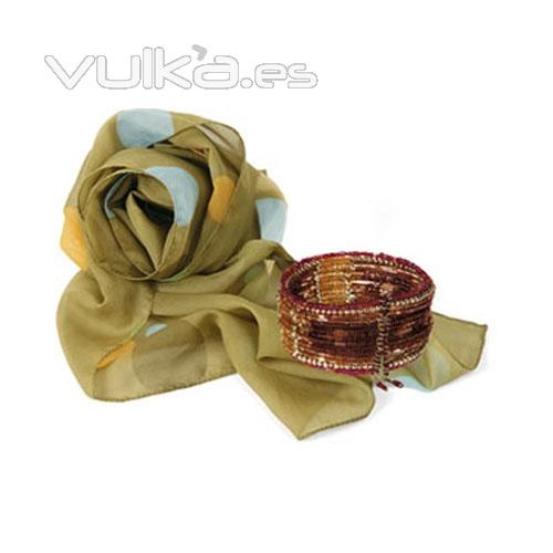 Set mujer con foulard verde pardo + pulsera. Ref. SZZNV5m