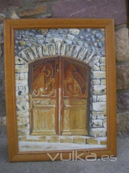 Acrilico sobre madera,puerta antiga de Bonansa(Huesca)ESPAA