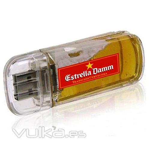 Memoria USB con lquido en su interior imitando cerveza. Desde 1 hasta 32 Gb. Ref. USBESP12 