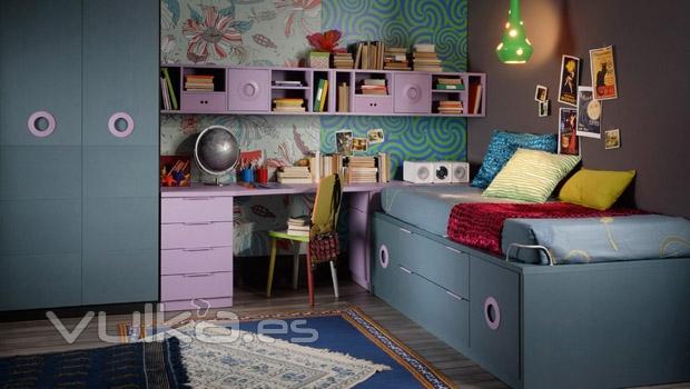 Dormitorio juvenil en color azul del catalogo Aire