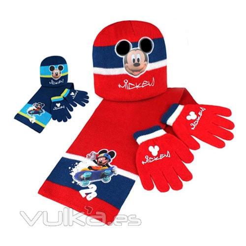 Set  Mickey:gorro, bufanda y guantes. Producto licenciado. Pack 24 unidades. Ref. BORNLI12