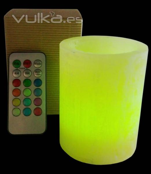 Vela de LED color + mando, cera artesanal