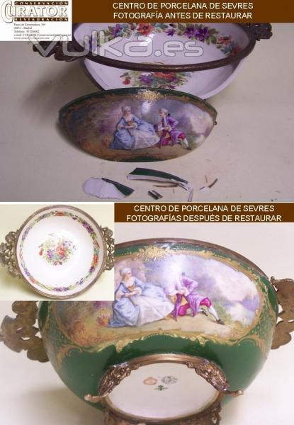 Restauracin de porcelana. Proceso de restauracin de un centro de porcelana de Sevres