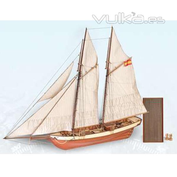 Maqueta naval Mistral goleta armada con soporte y peana de regalo