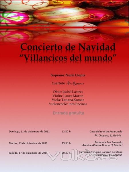 Conciertos que realizará el cuarteto Arc Roseaux con la soprano Nuria Llopiz en Madrid. 