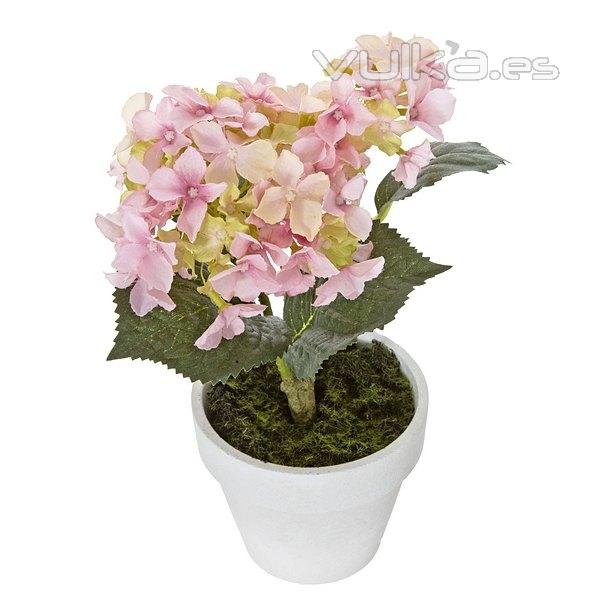 Plantas artificiales con flores. Planta hortensia artificial rosa 21 en lallimona.com