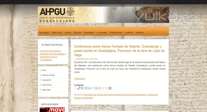 Pgina Web de la Asociacin de Amigos del Archivo Histrico de Guadalajara