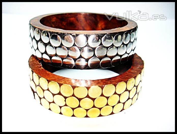 bella pulsera de importacin de moderno diseo madera y metal, 2 variedades