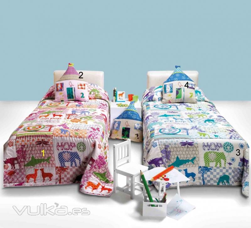 Boutis, edredones o quilts infantiles, con cojines a juego, KIDZ 01 MA y MB. De Pablo Paniker.