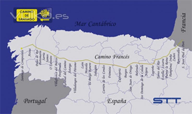 Toalla microfibra camino de Santiago, mapa camino de Santiago