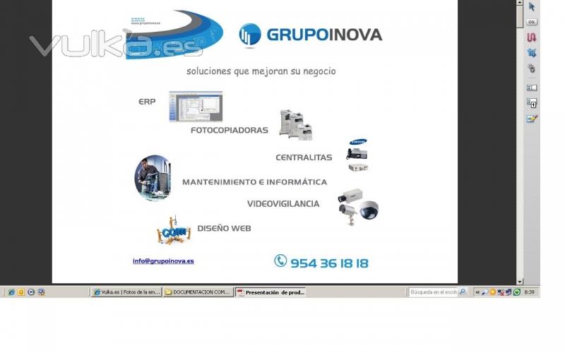 Grupoinova, mantenimiento informático, sage 100, sage crm, centralitas, fotocopiadoras, hosting.