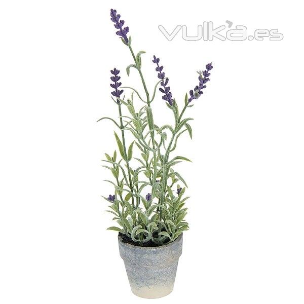 Plantas artificiales con flores. Planta lavanda artificial con maceta bicolor 26 en lallimona.com