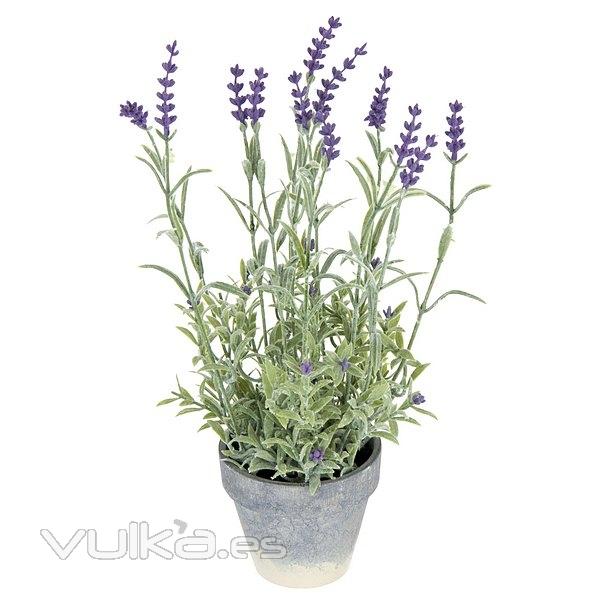 Plantas artificiales con flores. Planta lavanda artificial con maceta bicolor 31 en lallimona.com