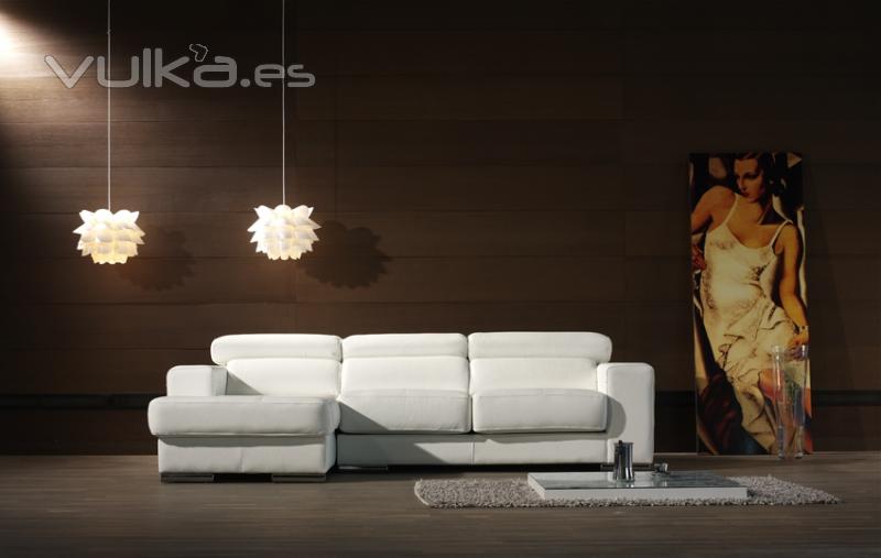 sofa chaislonge en piel blanca