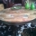 mesa centro 100 diametro estructura metalica tapa madera recuperada con restos de pintura