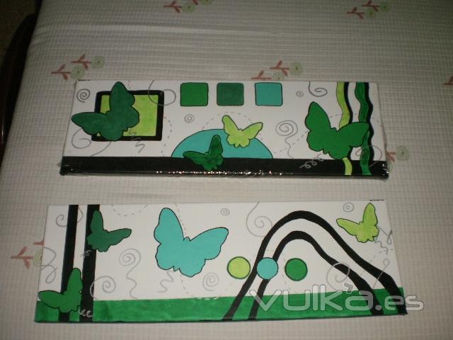 cuadros de mariposas, el pack 14 EUR. tonos verdes ideal para una habitación.