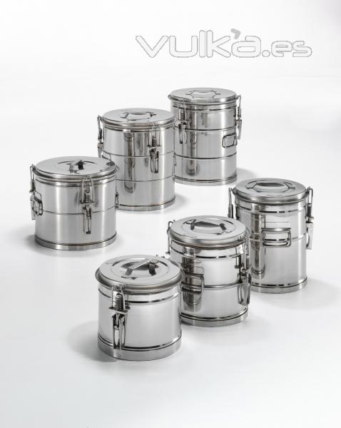 Recipientes isotérmicos cilíndricos de acero inox para sopas,caldos,guisos,etc (termos 5L a 25L)