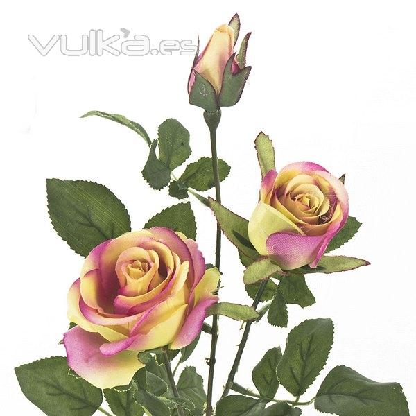 Flores artificiales. Rama rosas artificiales bicolores 68 en lallimona.com