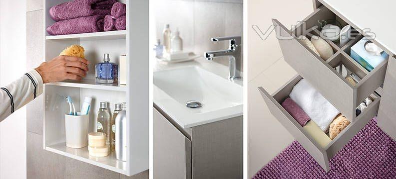 Detalle mobiliario de baño Dica modelo Zero lino natural y gris claro