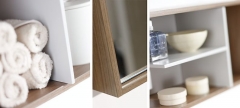 Detalle mobiliario de bano dica modelo vita lino natural y nogal blanqueado