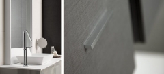 Detalle mobiliario de bano dica modelo vita gris medio brillo y lino ceniza