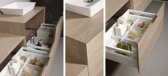 Detalle mobiliario de bano dica modelo lush roble tempo medio y nata
