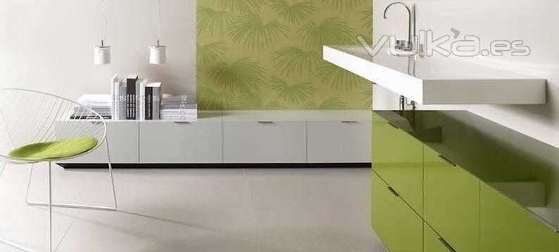 Mobiliario de bao Dica modelo Lush Hiedra brillo y cemento