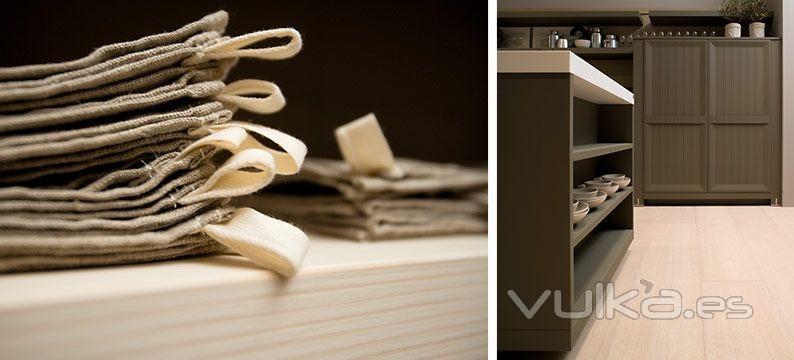 Detalle mobiliario de cocina Dica modelo Arkadia fango con cuerda