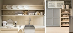 Detalle mobiliario de cocina dica modelo arkadia blanco nata con azul