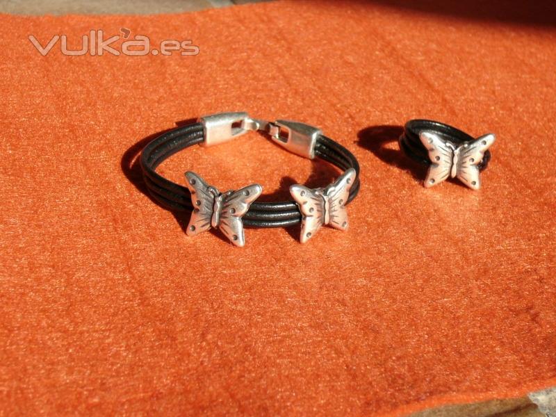 JUEGO DE PULSERA Y ANILLO DE CUERO