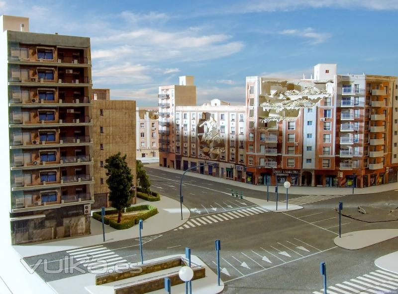 Maqueta de arquitectura zona Puente Las Artes de Norman Foster- Simulación terremoto en Valencia