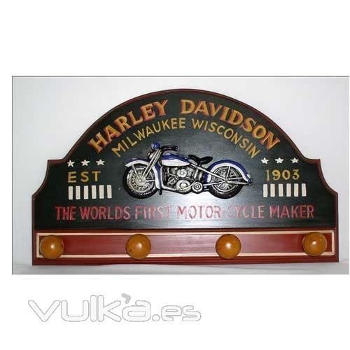 Percheros madera Harley Davidson y motos