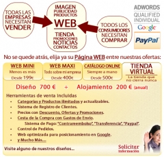 Castellon - 900 euros diseno web tienda virtual online administrable con dominio, hosting y emails